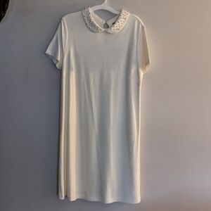 Pearl Collar White/Cream Short Sleeve Dress Medium